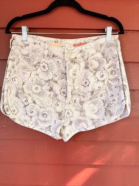 Pilcro Floral Embroidered White Jean Shorts
